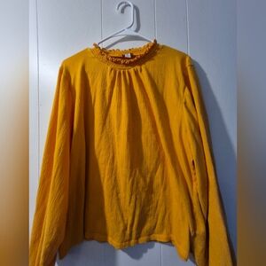 J.Crew Mustard Yellow Textured Blouse Long Sleeve Top | XL Workwear